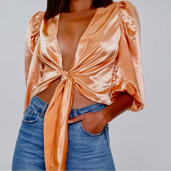 Satin Tie-Front Top - Picture 1 of 1